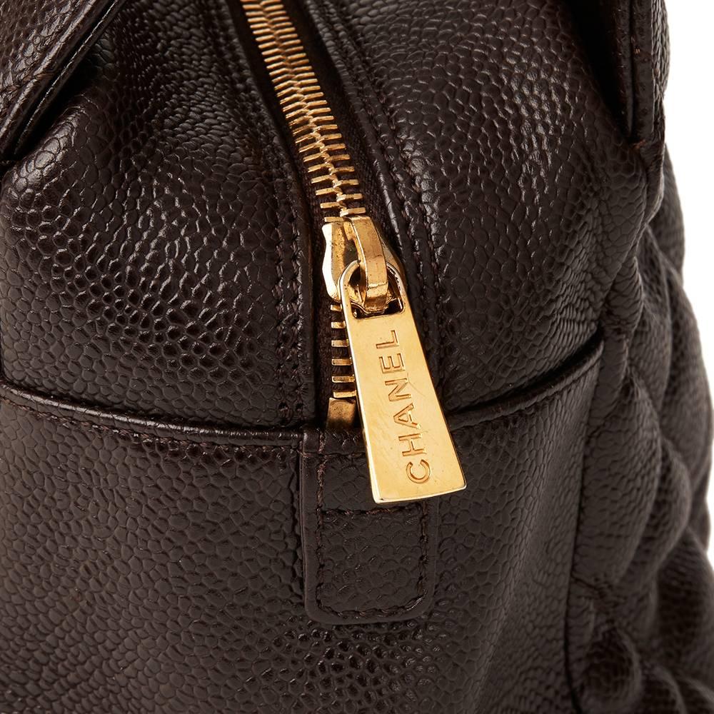 Black 2003 Chanel Chocolate Brown Quilted Caviar Leather Petite Timeless Tote PTT