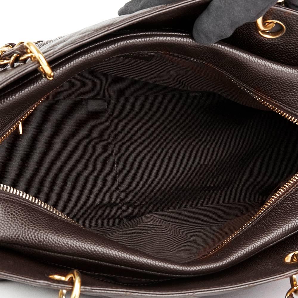 Women's 2003 Chanel Chocolate Brown Quilted Caviar Leather Petite Timeless Tote PTT