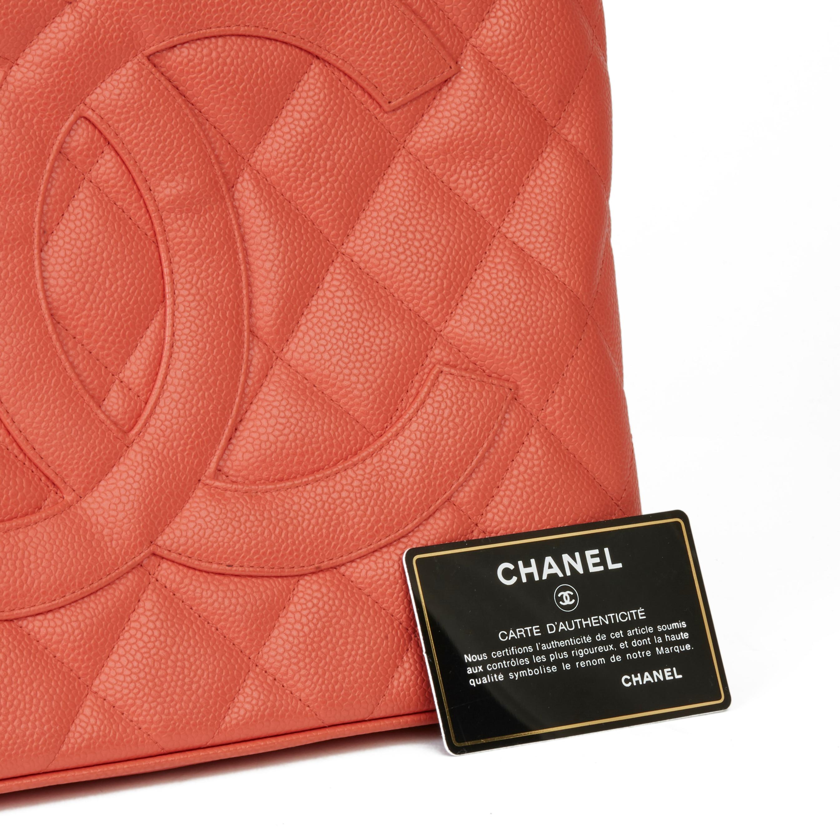 2003 Chanel Coral Quilted Caviar Leather Medallion Tote 3