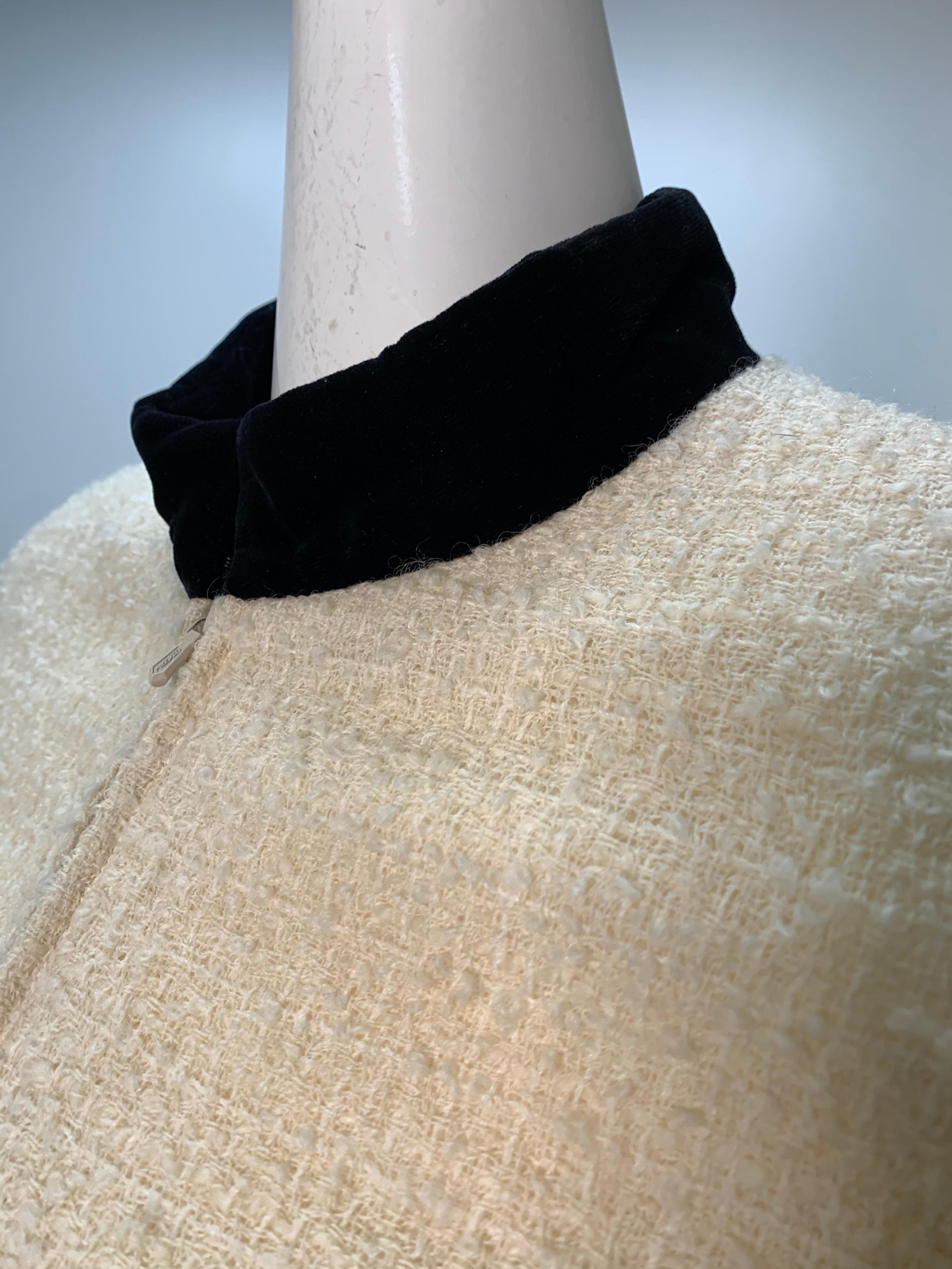 2003 Chanel Cream Wool Boucle Cropped Zip Front Jacket W /Patchwork Beading 1