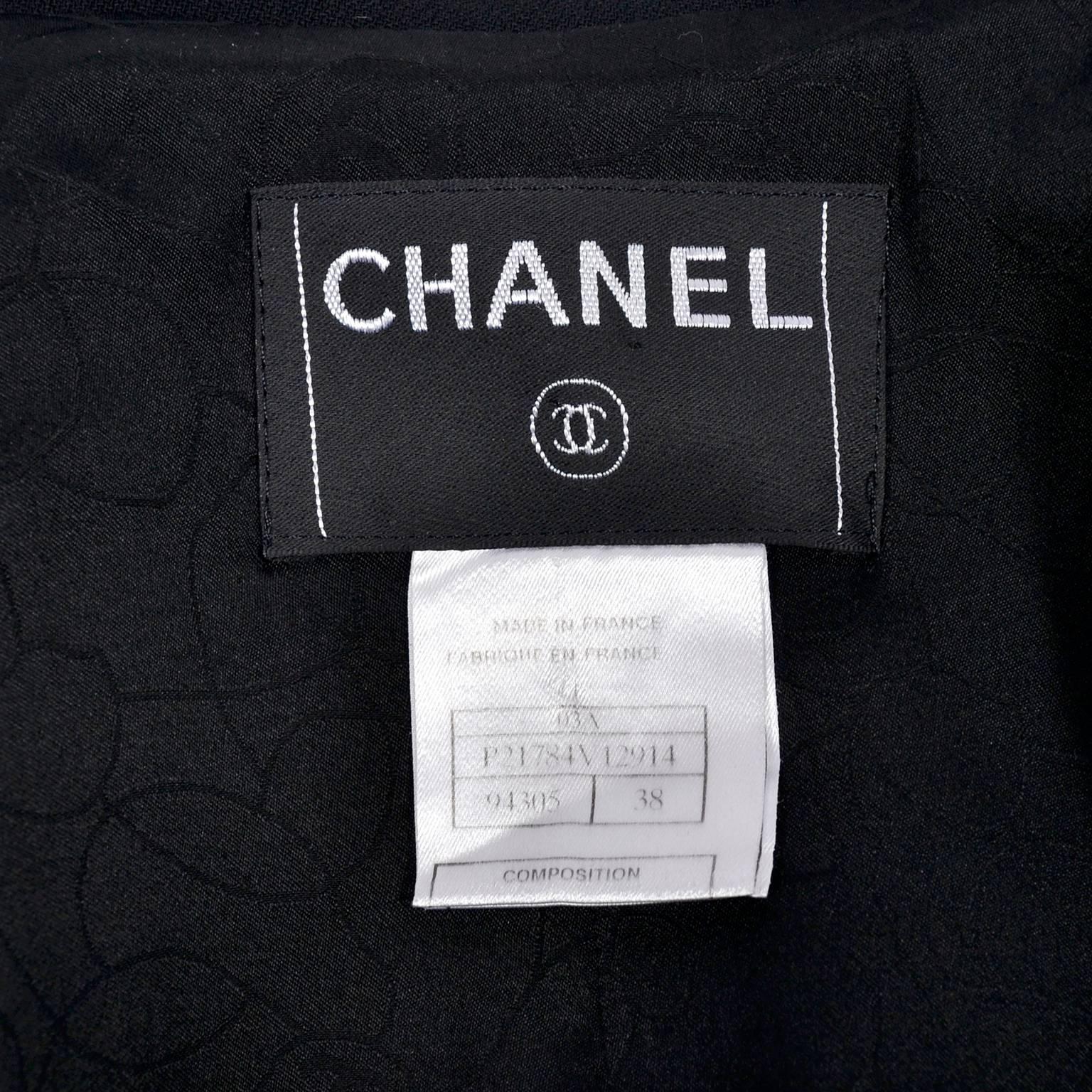 2003 Chanel Jacket Black Wool Blazer W Satin Stripes in Size 38 5