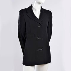 2003 Chanel Jacket Black Wool Blazer W Satin Stripes in Size 38