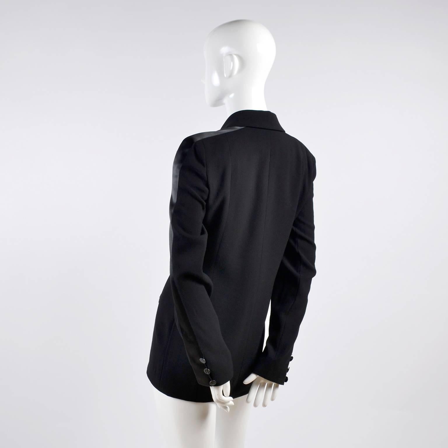 2003 Chanel Jacket Black Wool Blazer W Satin Stripes in Size 38 1