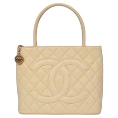 2003 Chanel Pale Yellow Quilted Leather Medallion Tote Logo Purse Unworn w/Tags