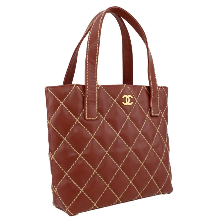 2003 Chanel Terra Cotta Leather Wild Stitch Small Surpique Tote Bag For  Sale at 1stDibs