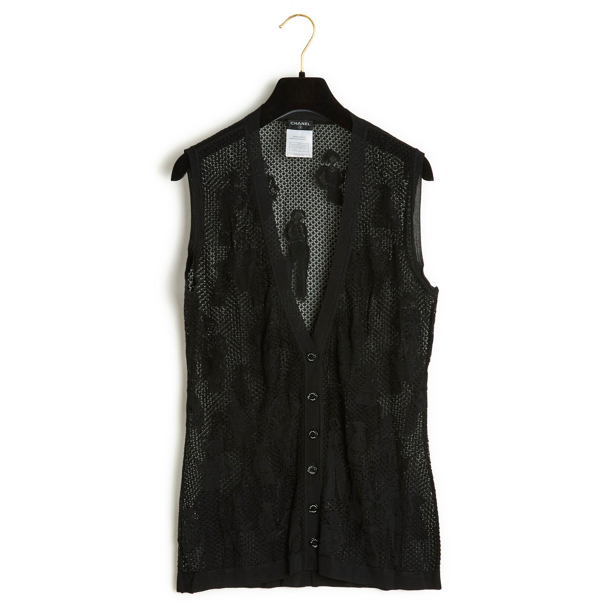 2003 Chanel Top Twin Set FR42 Rayon Nero Top Twin Set UK14 US12 in vendita 2