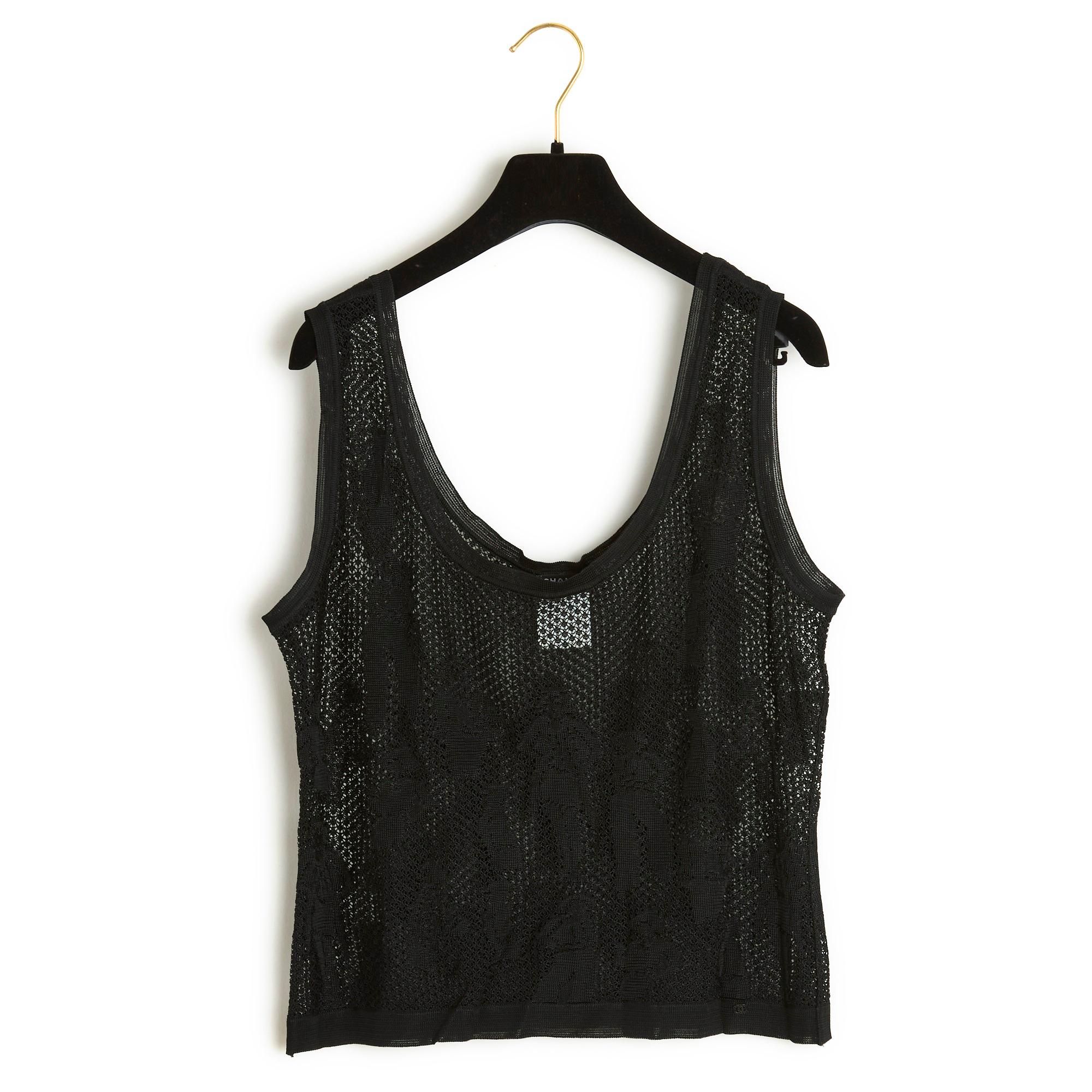 2003 Chanel Top Twin Set FR42 Rayon Nero Top Twin Set UK14 US12 in vendita 3