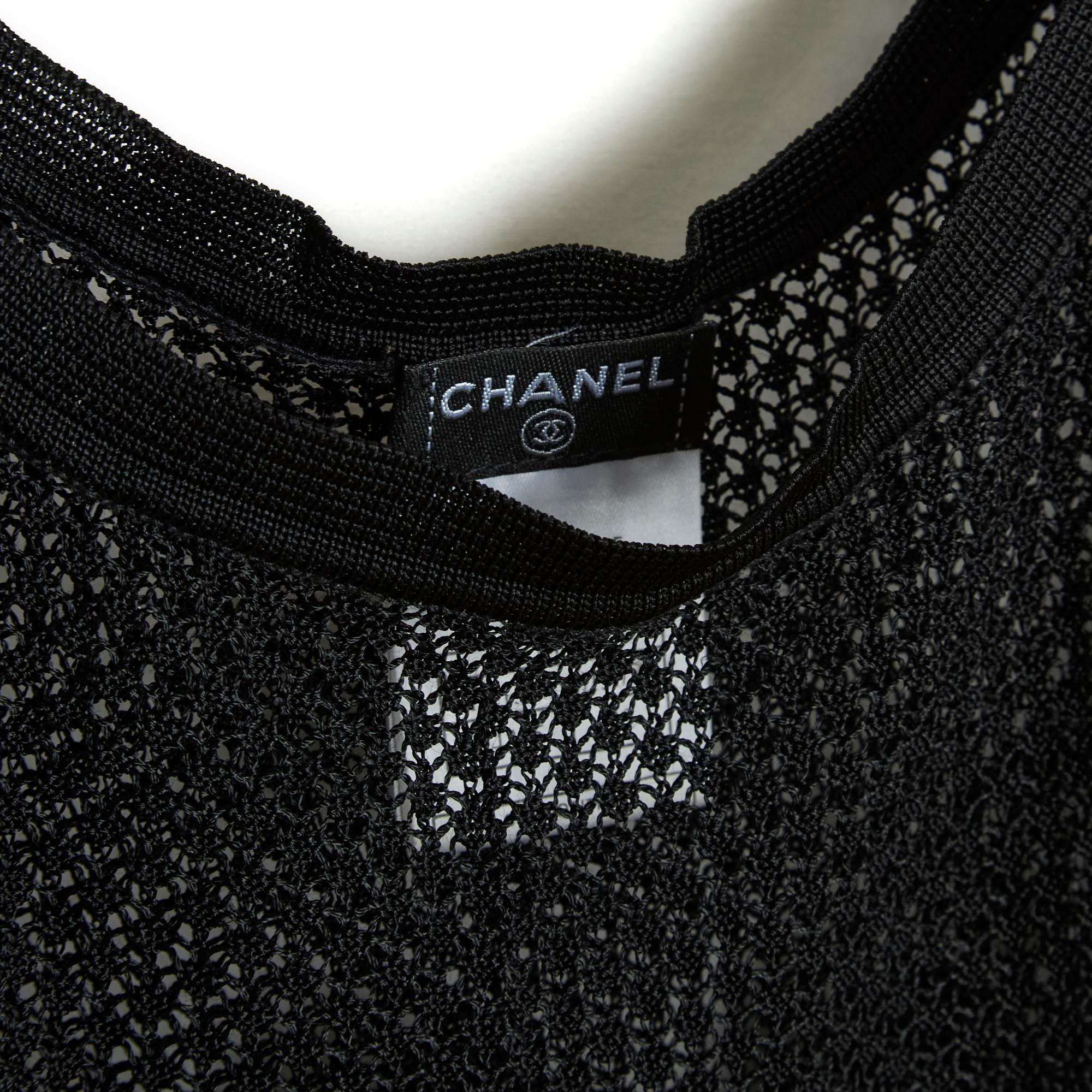 2003 Chanel Top Twin Set FR42 Rayon Nero Top Twin Set UK14 US12 in vendita 4