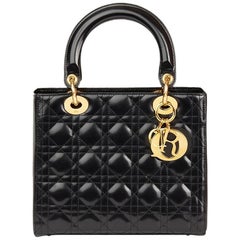 2003 Christian Dior Black Quilted Glazed Calfskin Leather Medium Lady Dior