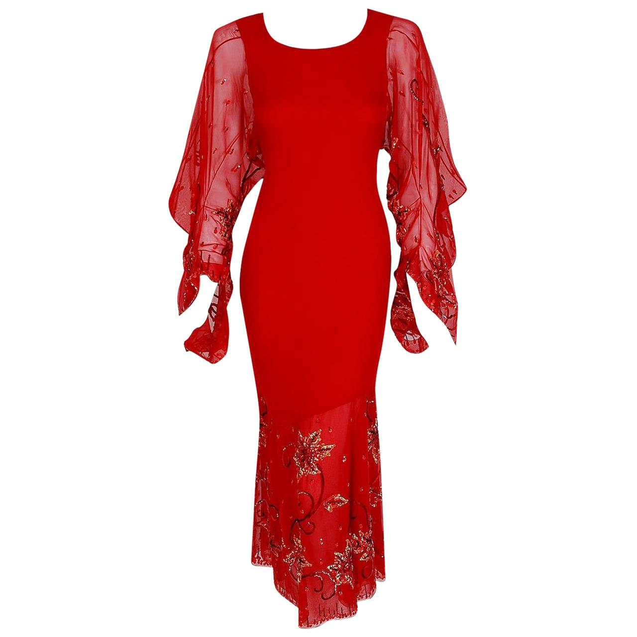 red kimono sleeve dress