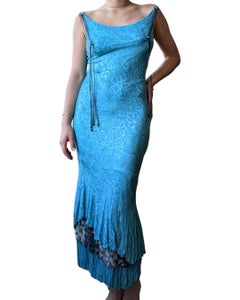 2003 Class Roberto Cavalli Turquoise Backless Dress - Leopard Lining & Turquoise