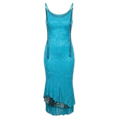 2003 Class Roberto Cavalli Turquoise Backless Dress - Leopard Lining & Turquoise