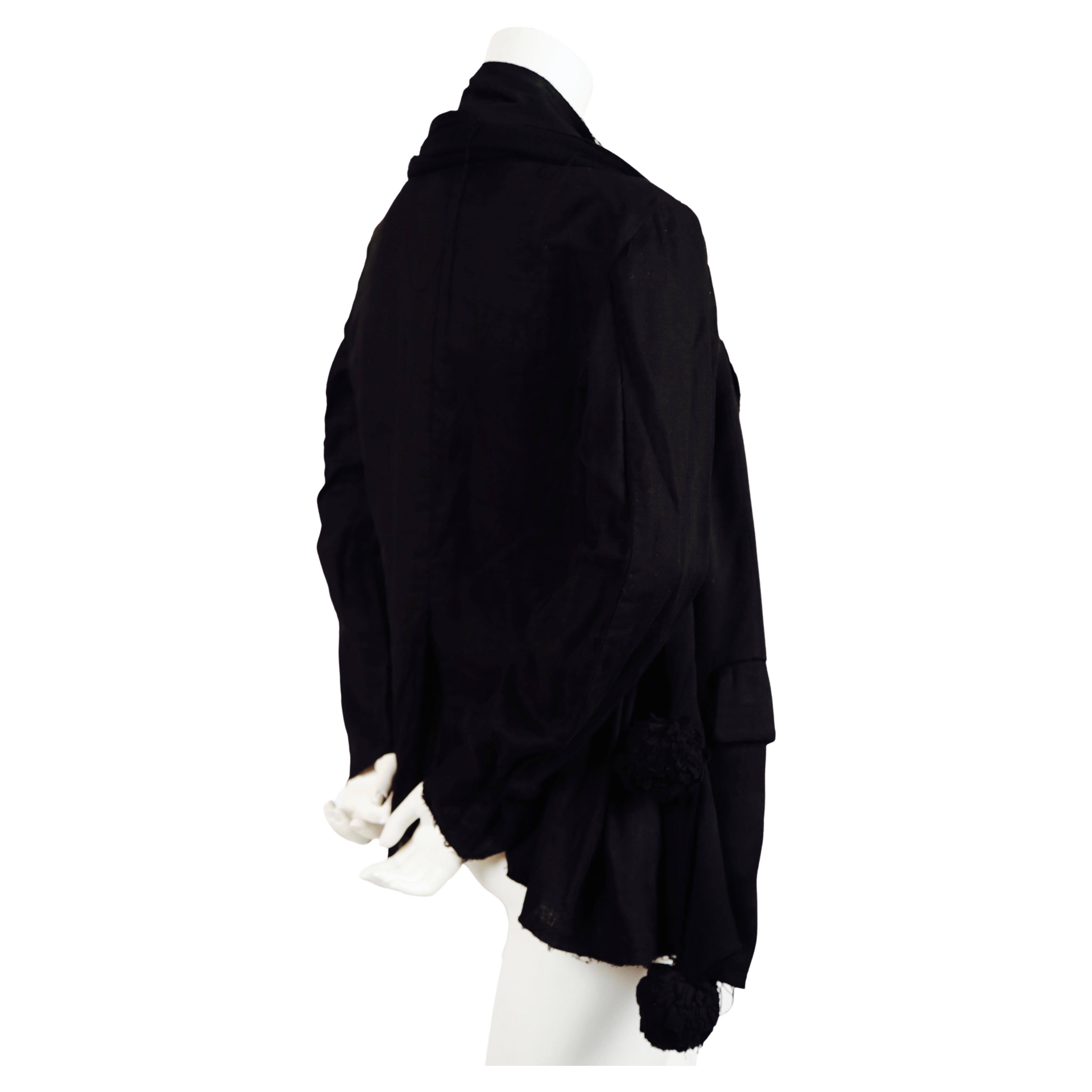 Black 2003 COMME DES GARCONS black jacket with scarf overlay and pom pom details