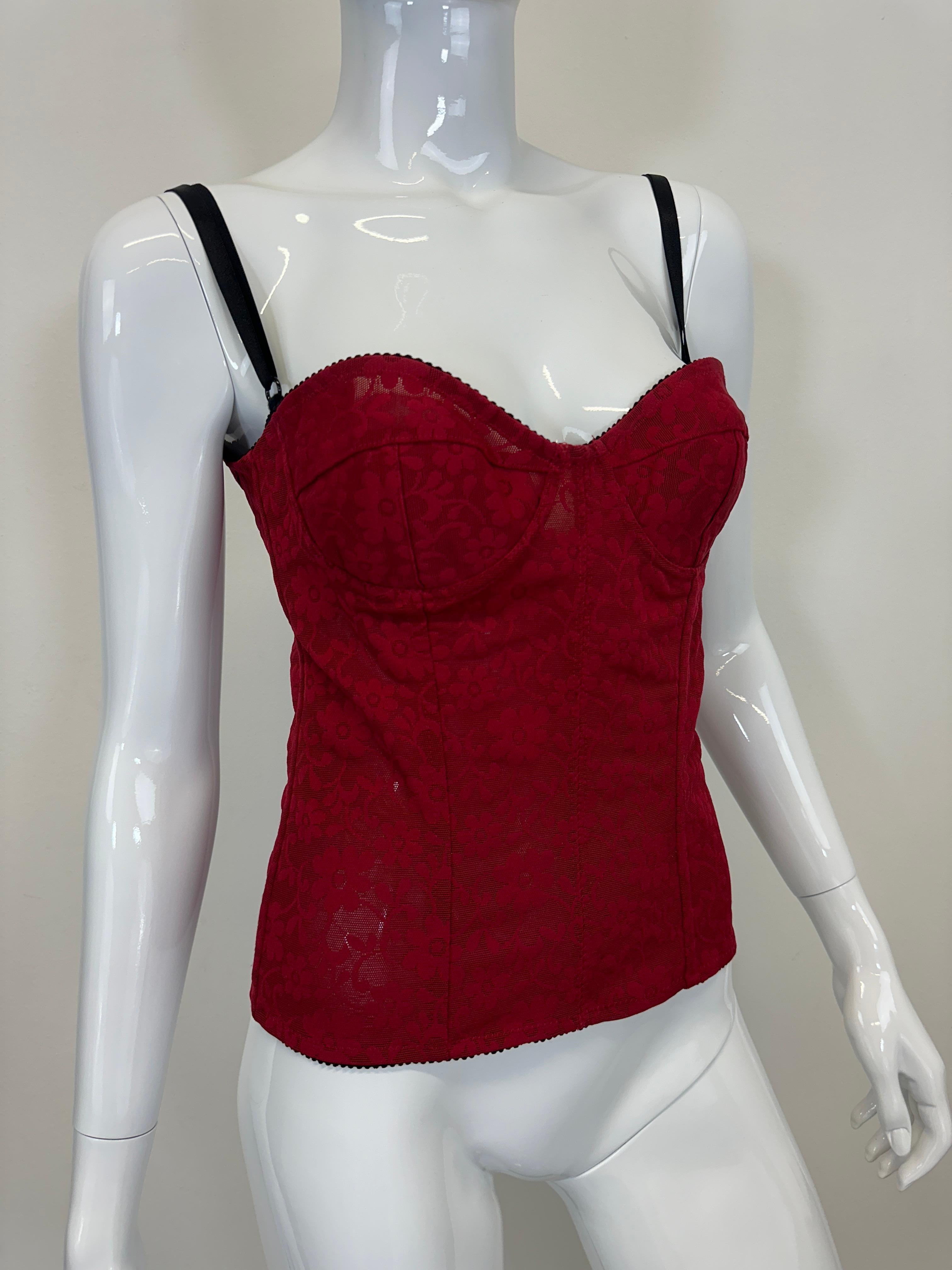 Gray 2003 D&G by Dolce & Gabbana red lace sexy bustier corset top For Sale