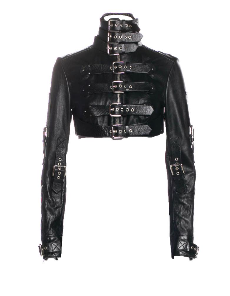 2003 Spring / Summer Dolce & Gabbana Black Leather Cropped Buckle Jacket
100% lambskin
Size S / US 4 / IT 40 
31