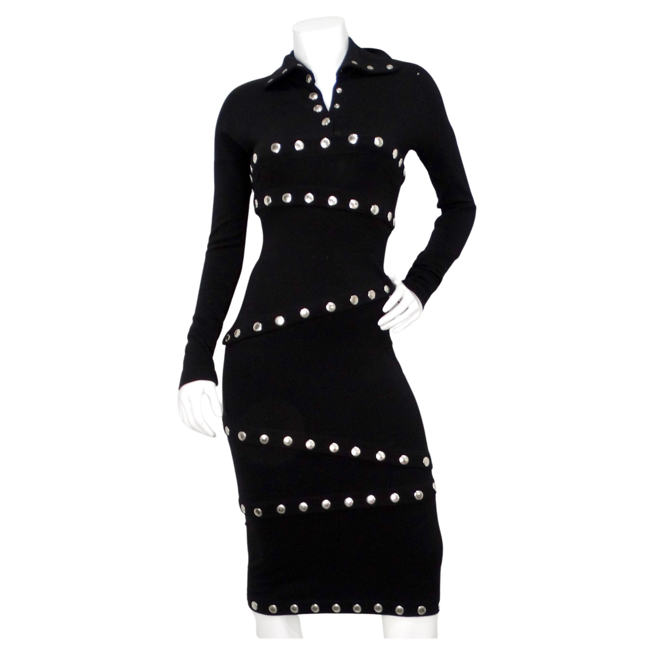 2003 Dolce & Gabbana F/W Runway Black Knit Snap-Up Convertible Dress For Sale