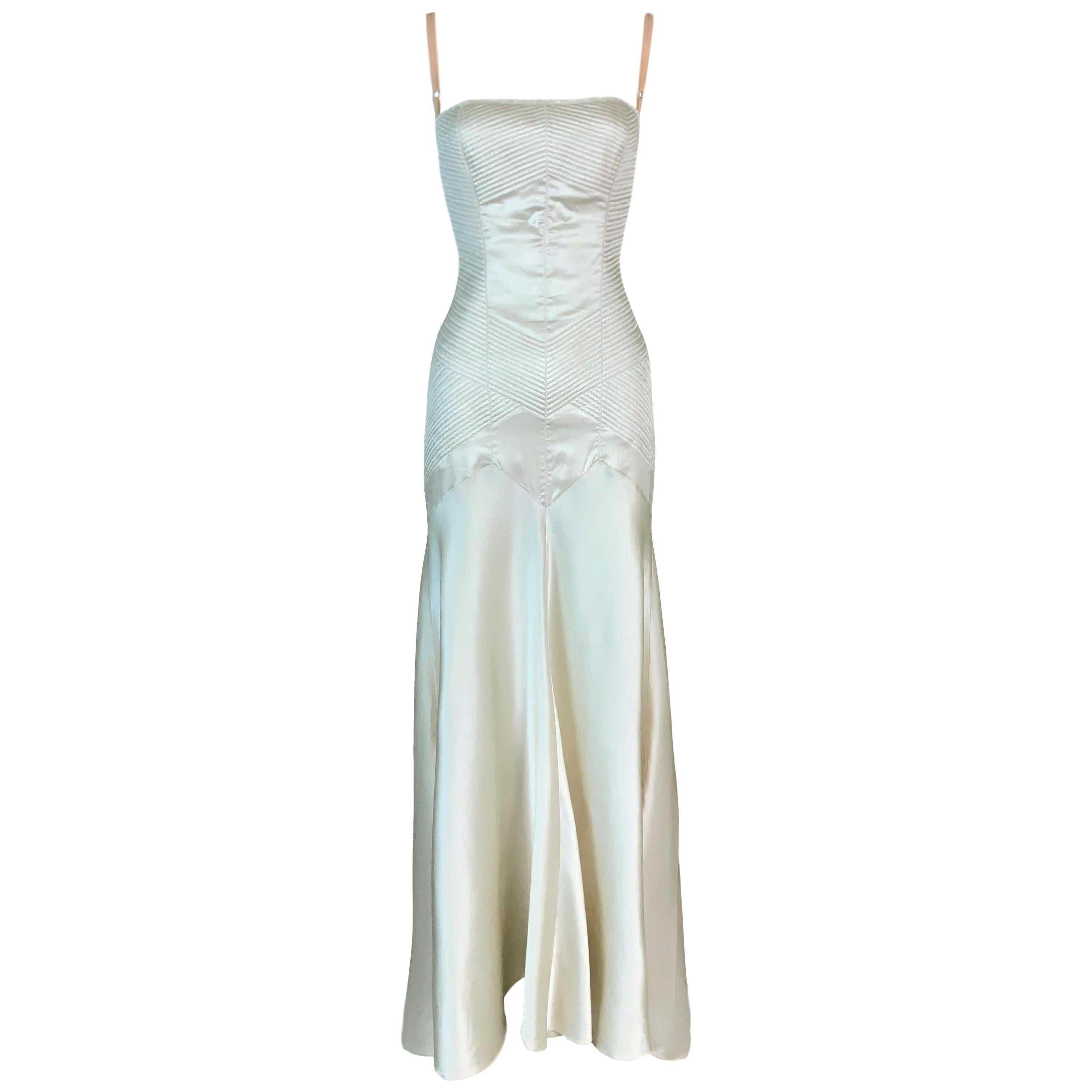 2003 Dolce & Gabbana Ivory Satin Bustier Gown Dress