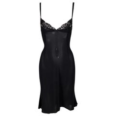 2003 Dolce & Gabbana Sheer Black Silk Plunging Lace Trim Mini Dress 38