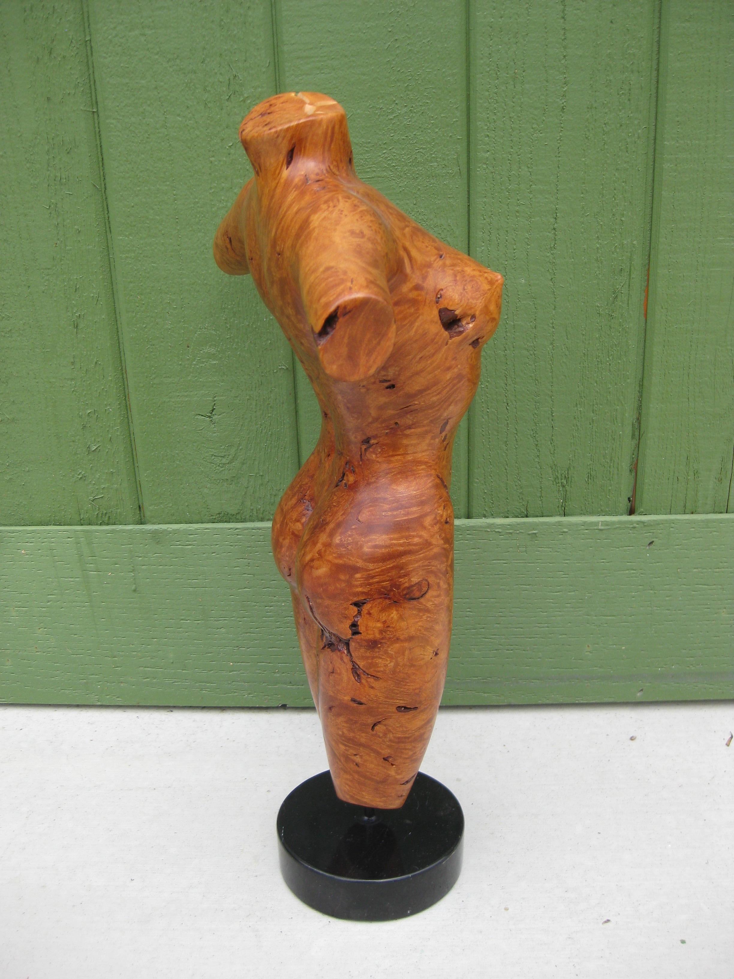 2003 Torso di donna nuda con busto in legno di radica scolpito da Alexandria 19 1/2