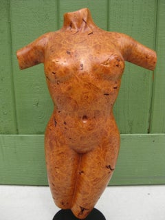 2003 Female Nude Torso Bust Burl Wood Carved Sculpture By Alexandria 19 1/2"