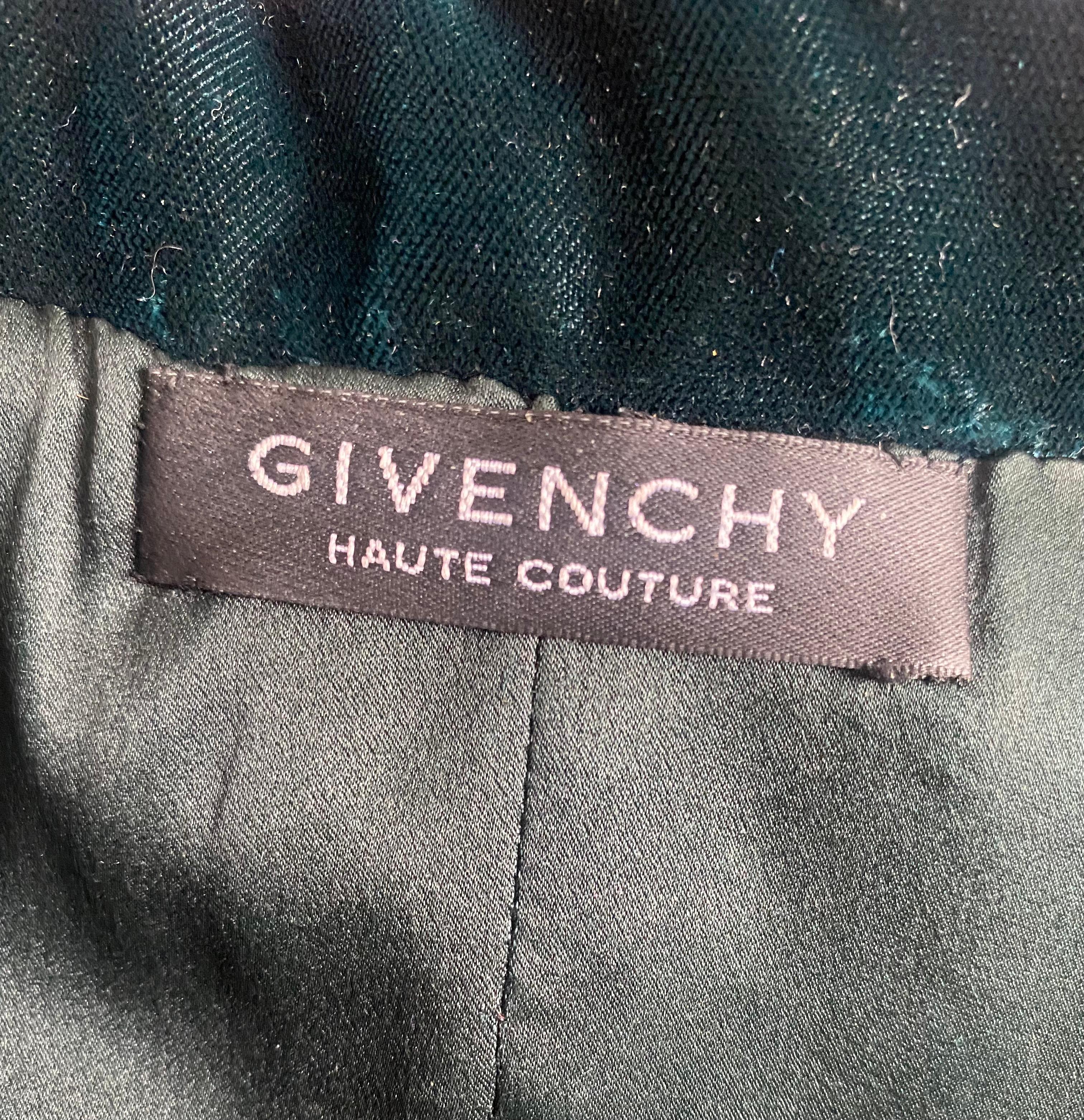 2003 Givenchy Fall Haute Couture Green Velvet Skirt Suit In Excellent Condition For Sale In London, GB