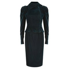 2003 Givenchy Fall Haute Couture Green Velvet Skirt Suit