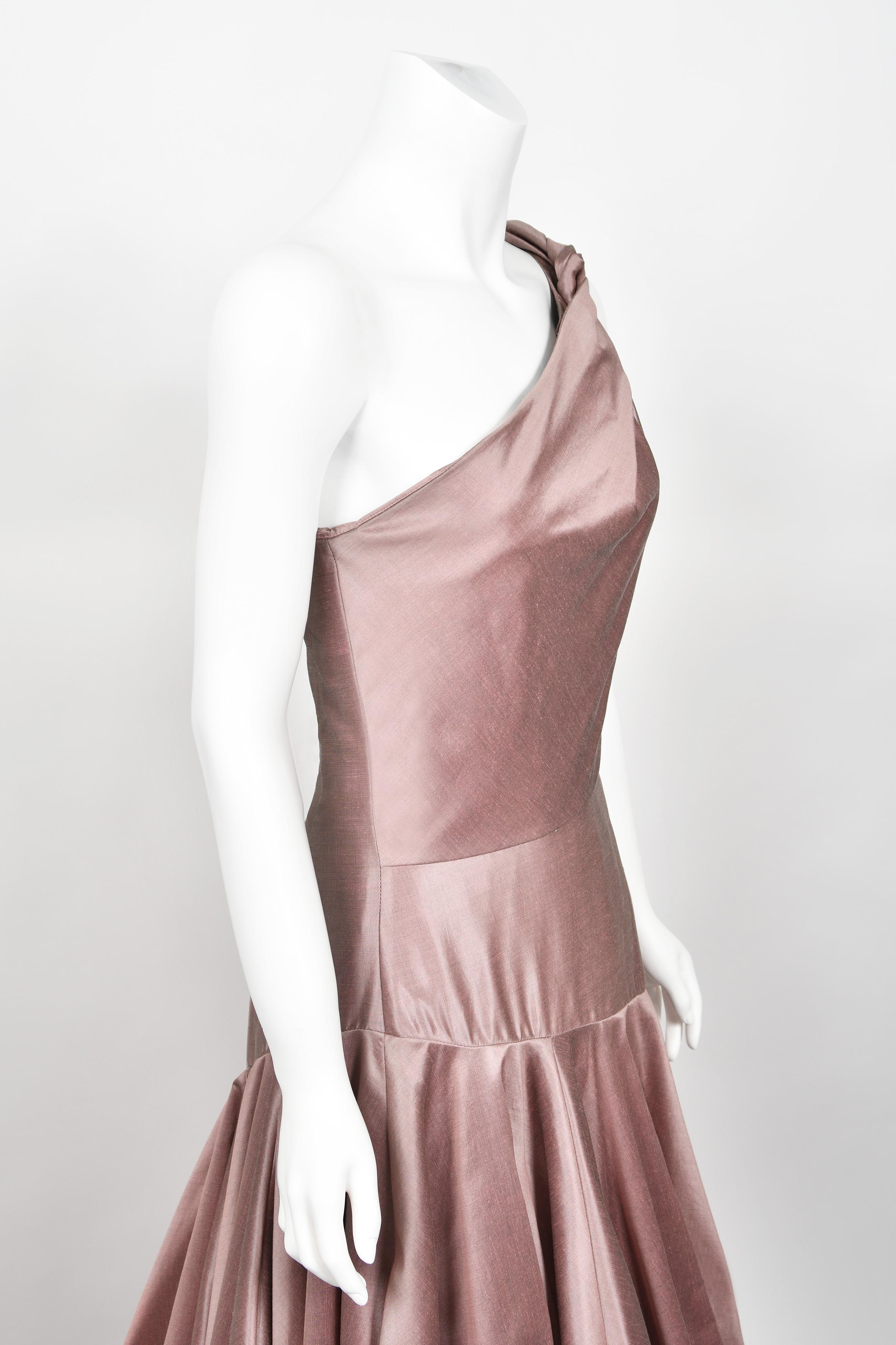 2003 Givenchy Mauve Pink Silk Asymmetric One-Shoulder Full Skirt Trained Gown 6