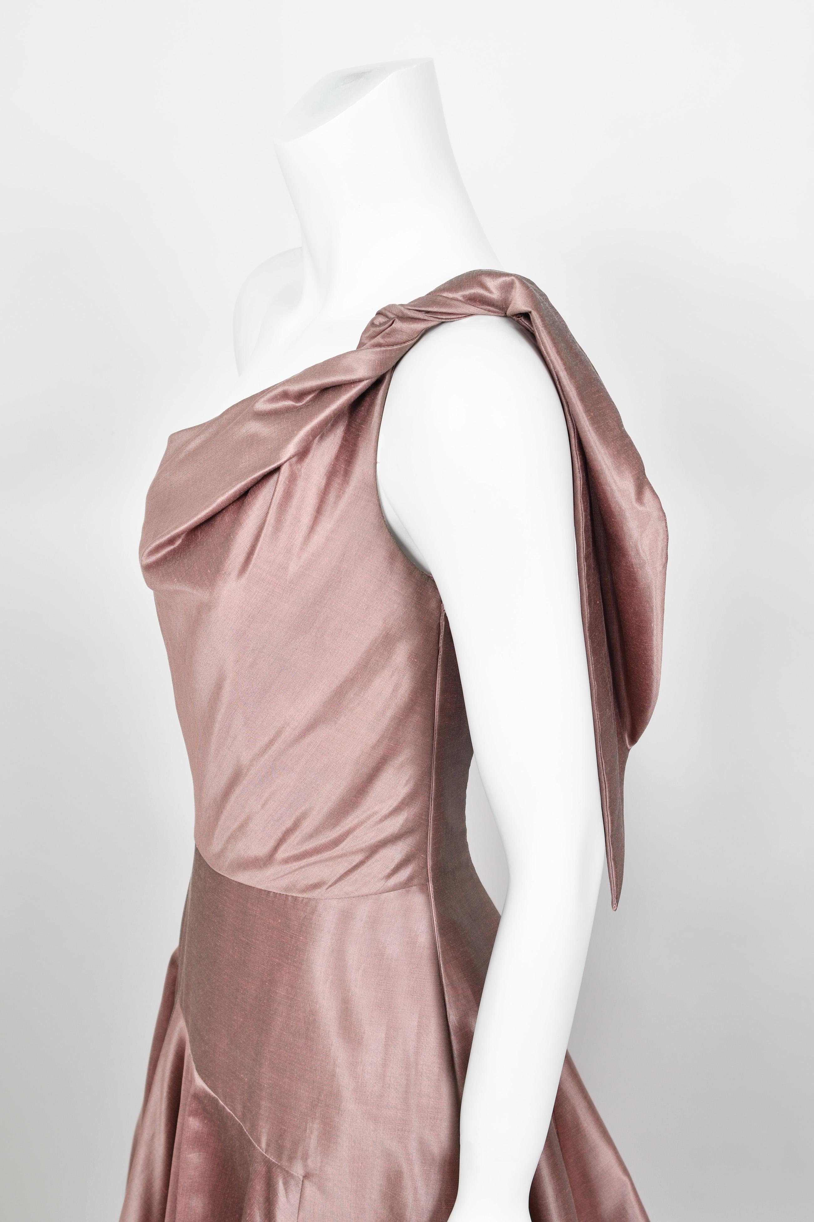 2003 Givenchy Mauve Pink Silk Asymmetric One-Shoulder Full Skirt Trained Gown 2