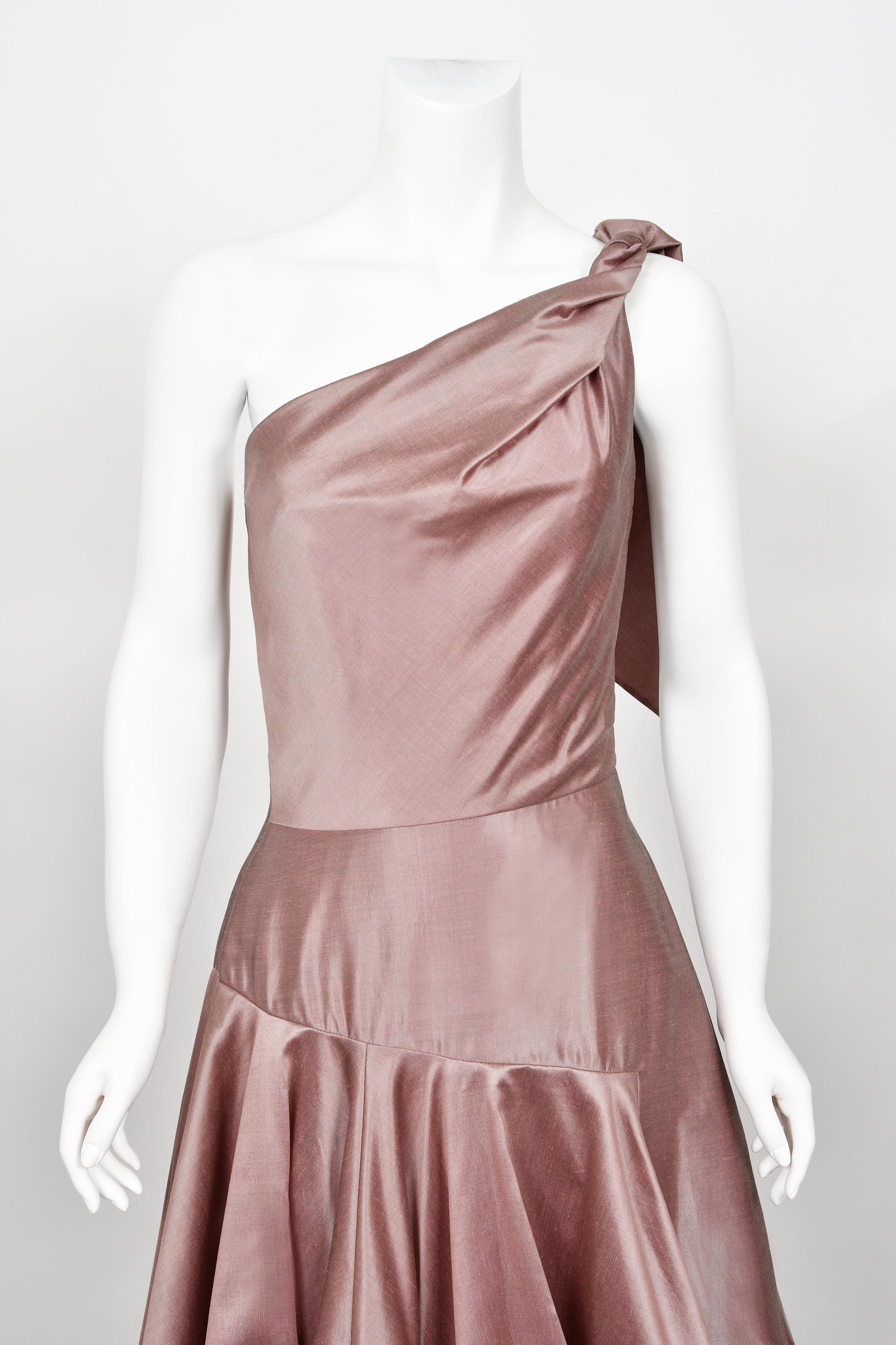 2003 Givenchy Mauve Pink Silk Asymmetric One-Shoulder Full Skirt Trained Gown 4