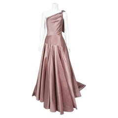 2003 Givenchy Mauve Pink Silk Asymmetric One-Shoulder Full Skirt Trained Gown