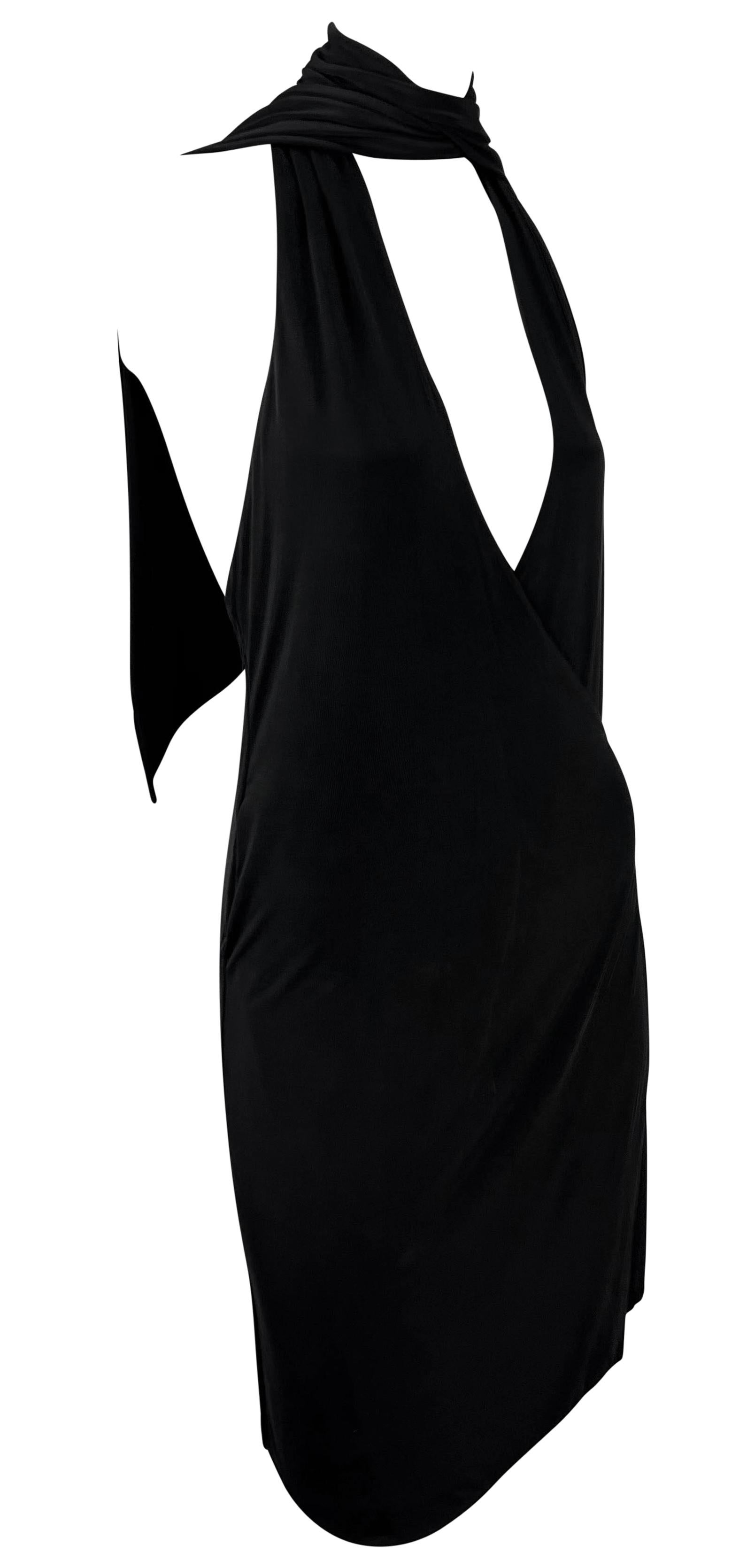 2003 Gucci by Tom Ford Black Bodycon Viscose Halter Wrap Mini Dress 3
