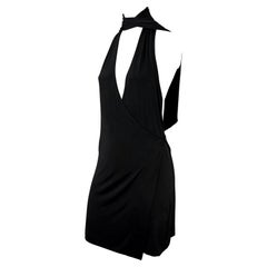 2003 Gucci by Tom Ford Black Bodycon Viscose Halter Wrap Mini Dress