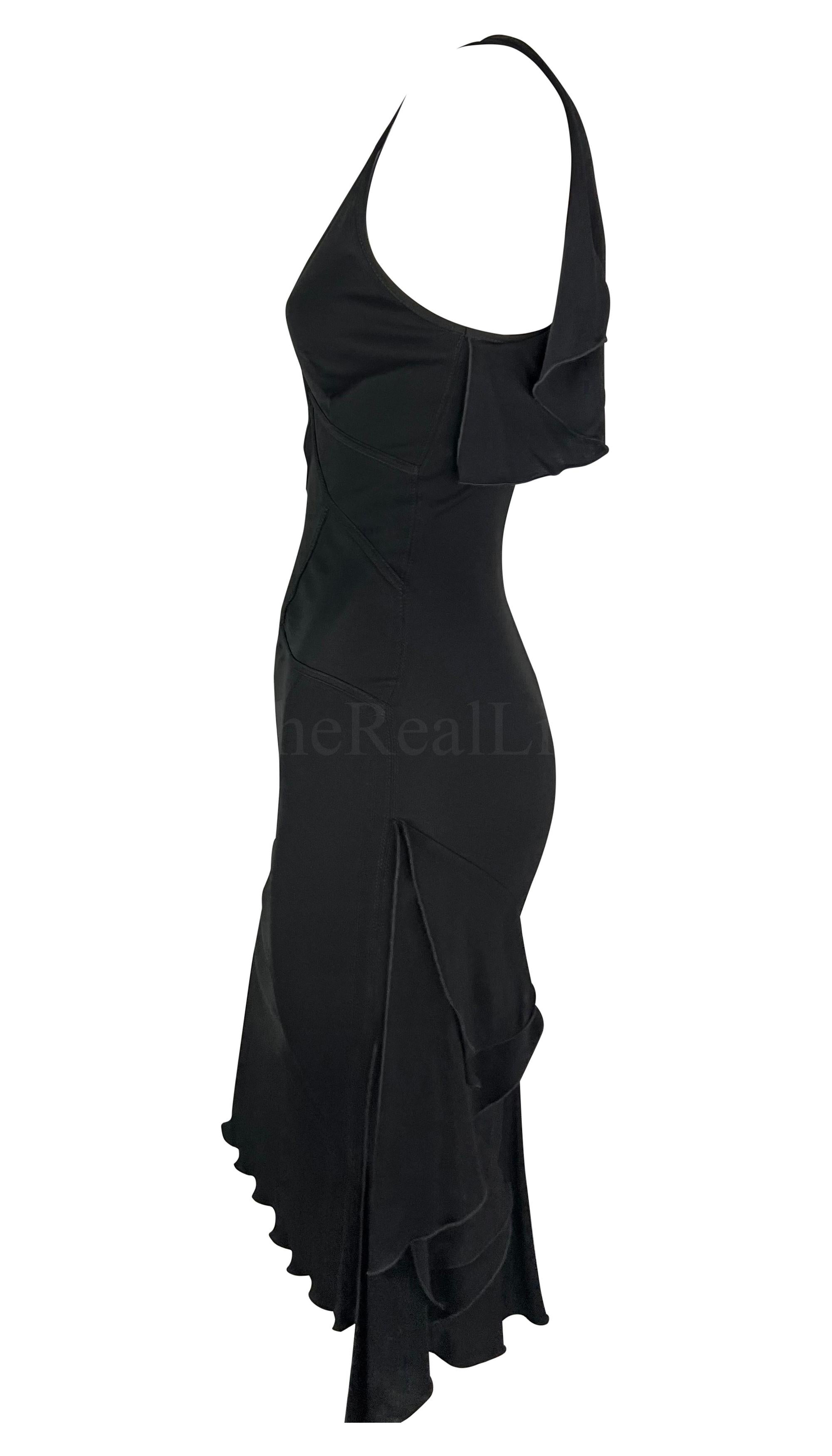 2003 Gucci by Tom Ford Black Plunge Ruffle Dress Sleeveless In Excellent Condition For Sale In West Hollywood, CA