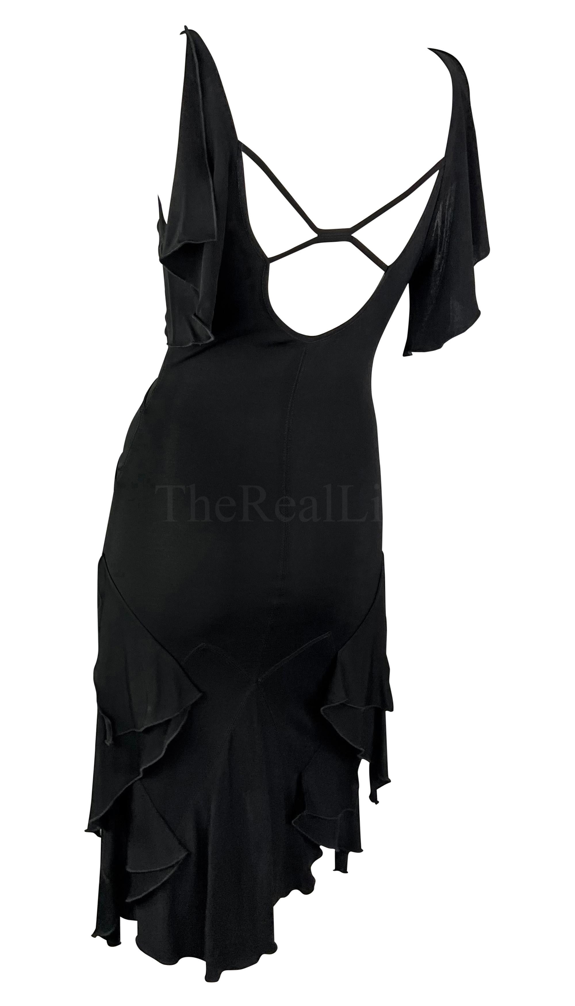 Women's 2003 Gucci by Tom Ford Black Plunge Ruffle Dress Sleeveless For Sale