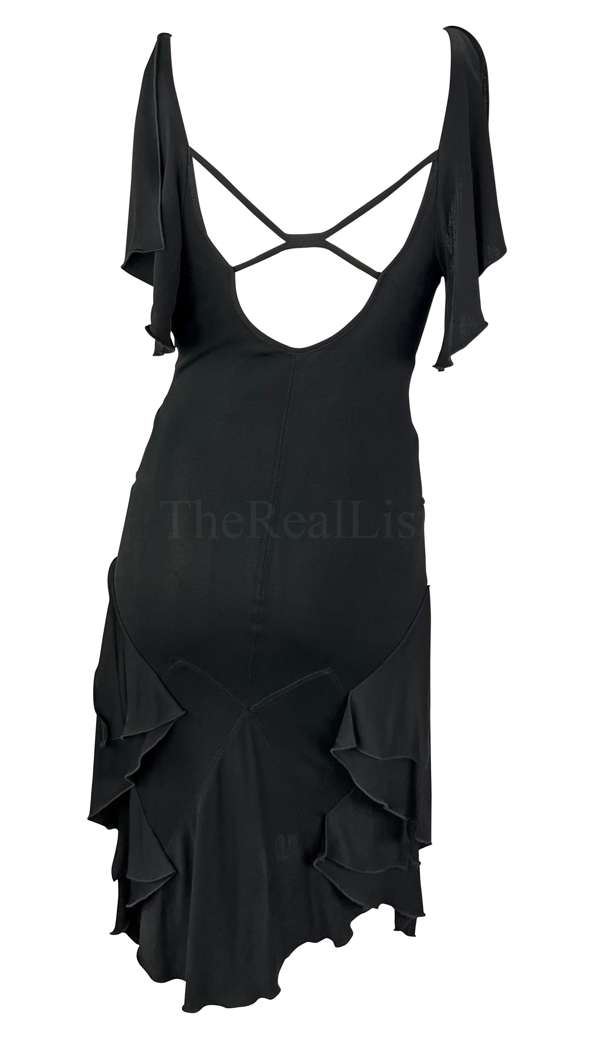 2003 Gucci by Tom Ford Black Plunge Ruffle Dress Sleeveless For Sale 1