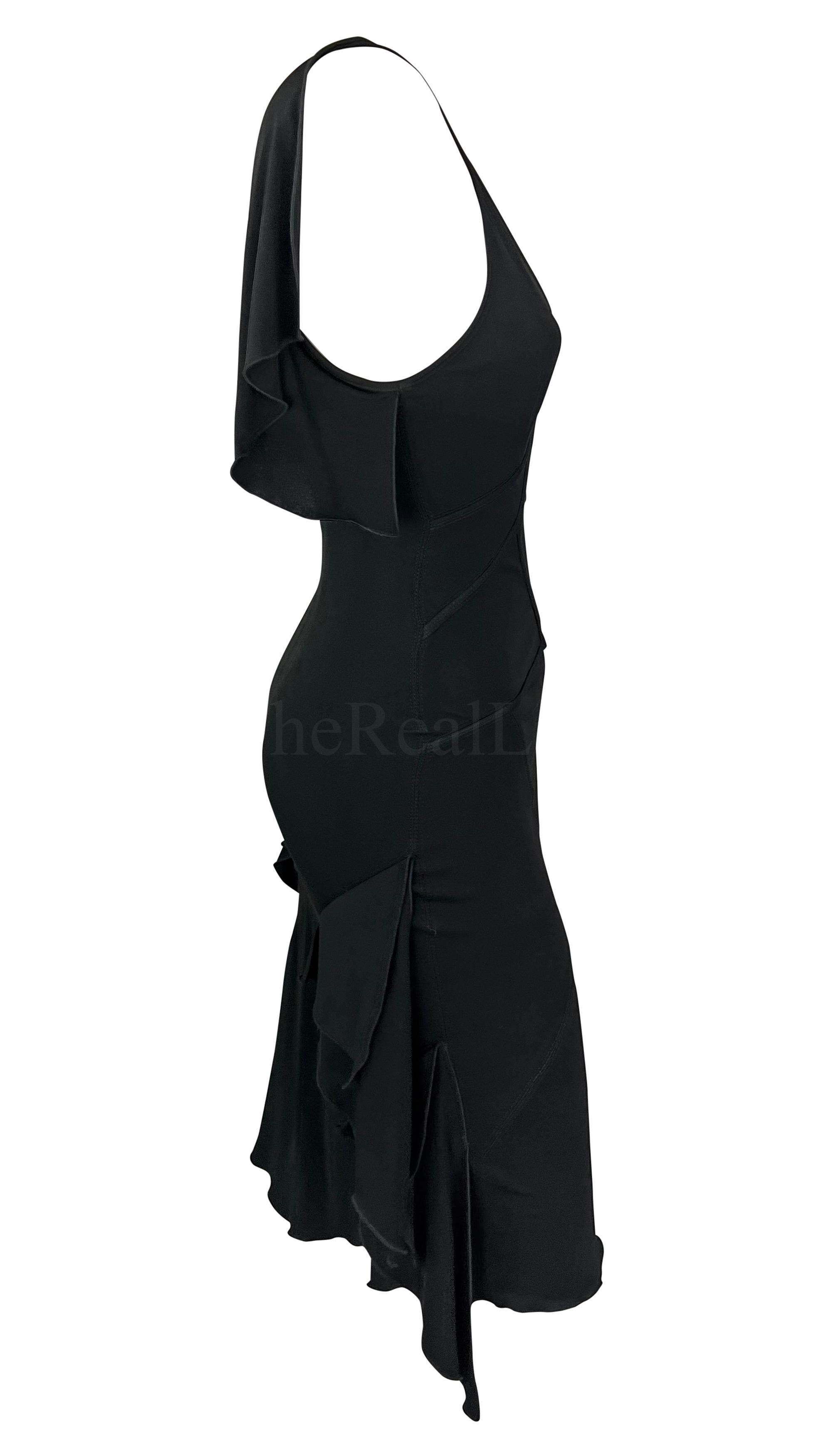 2003 Gucci by Tom Ford Black Plunge Ruffle Dress Sleeveless For Sale 2
