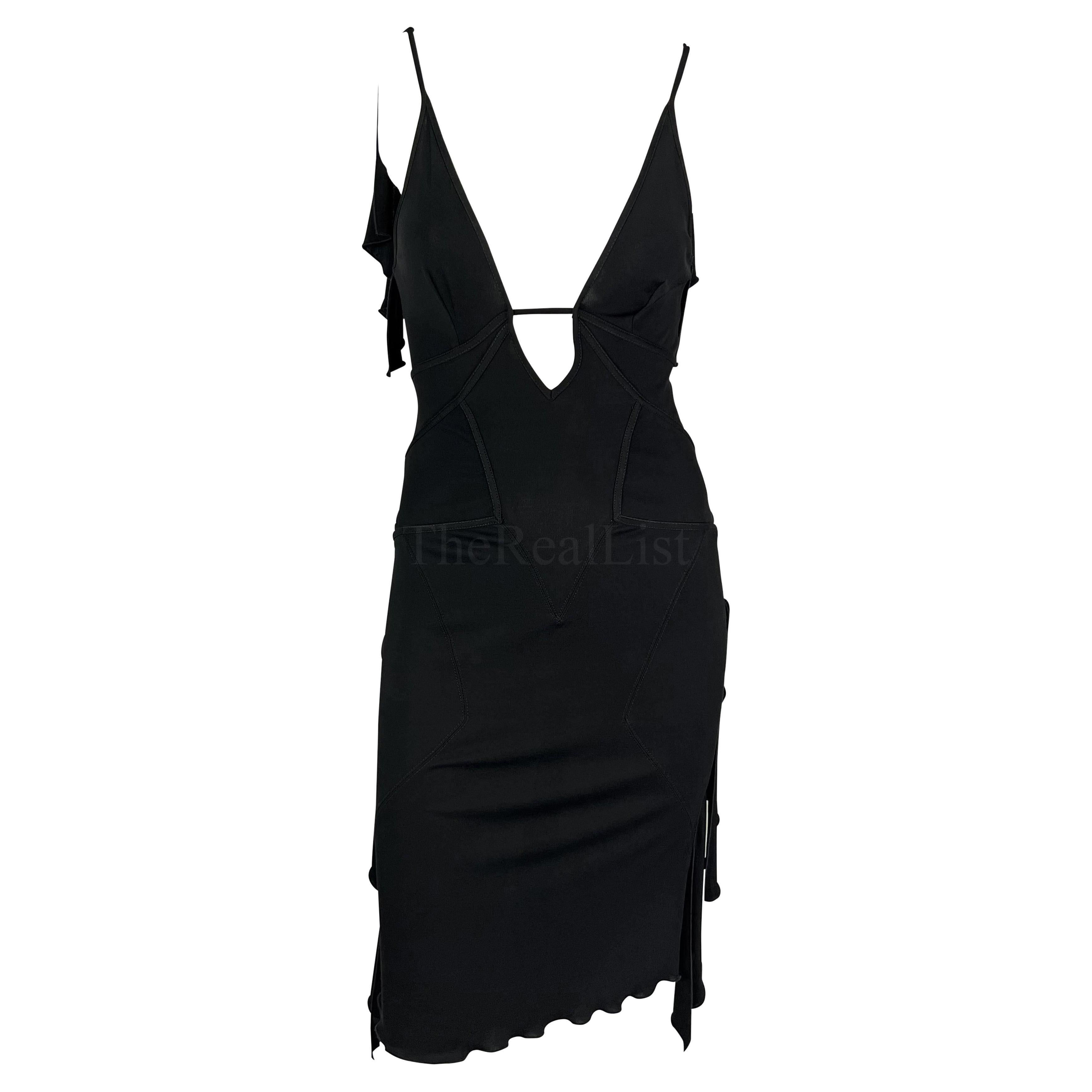 2003 Gucci by Tom Ford Black Plunge Ruffle Dress Sleeveless For Sale