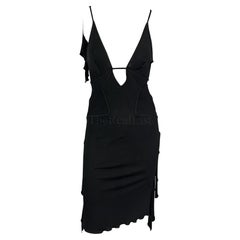 Vintage 2003 Gucci by Tom Ford Black Plunge Ruffle Dress Sleeveless