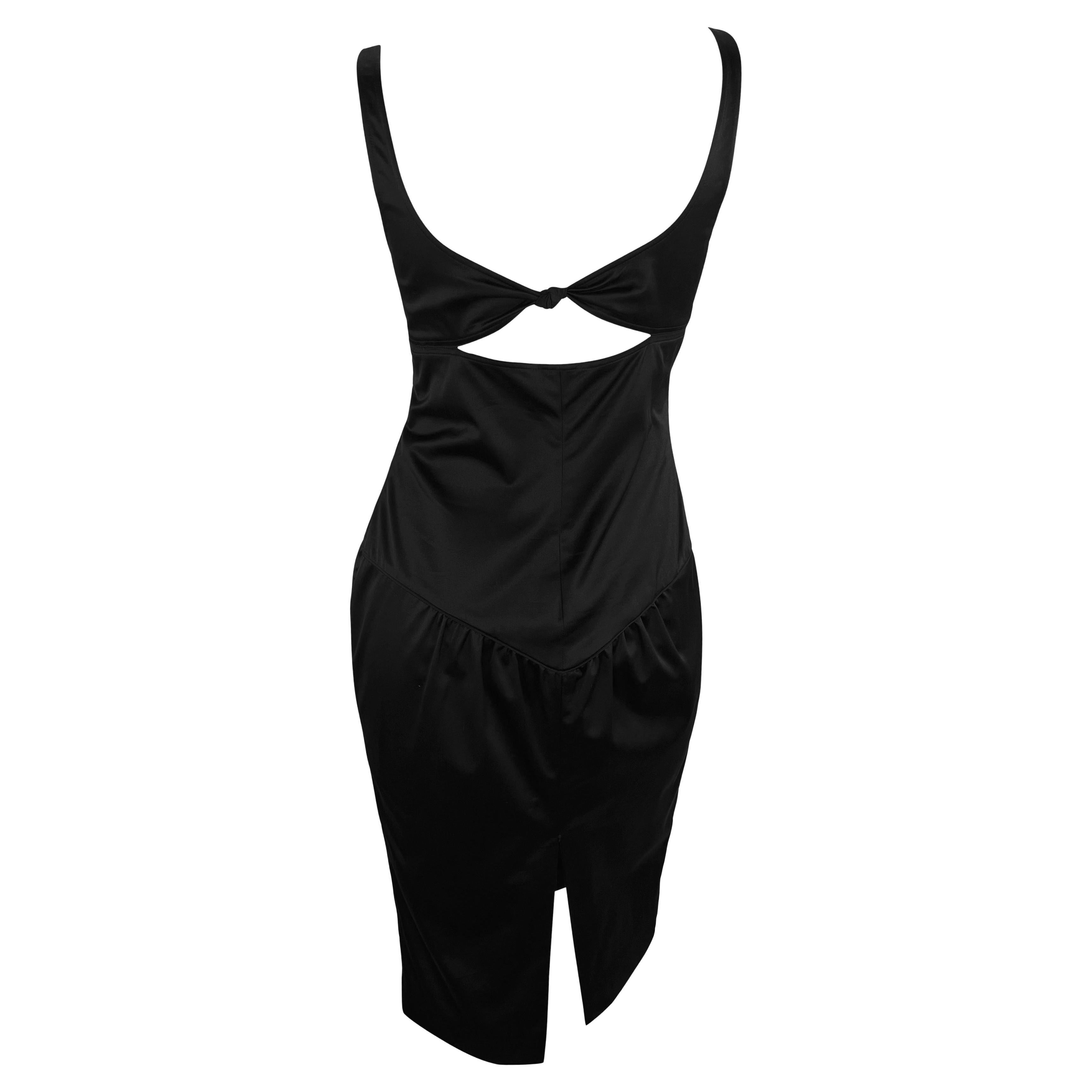 2003 Gucci by Tom Ford Cutout Black Ruched Body Panel Sleeveless Black Dress For Sale