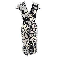 2003 Gucci by Tom Ford Grey Silk Floral Print Tie Dress