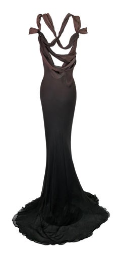 2003 Gucci by Tom Ford Ombre Brown Plunging Silk Long Gown Dress