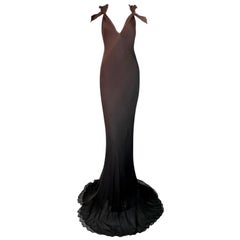ombre gucci gown 2003 Gucci by Tom Ford Ombre Brown Plunging Silk Long Gown Dress