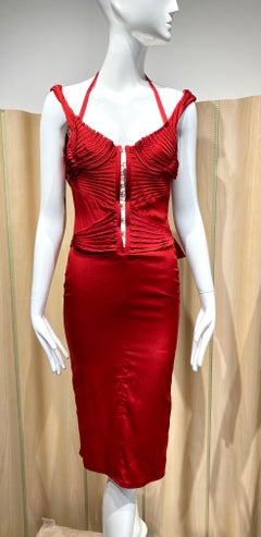 2003 Gucci by Tom Ford Red Silk Corset Fitted Dress