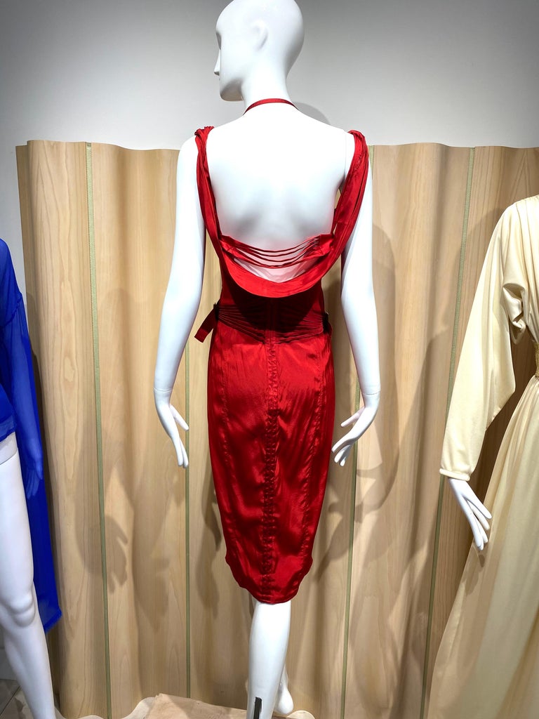 2003 Gucci by Tom Ford Red Silk Corset Fitted Dress For Sale at 1stDibs