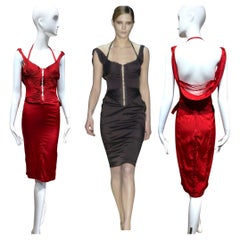 2003 Gucci by Tom Ford Red Silk Corset Fitted Dress