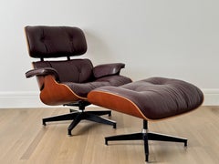 2003 Herman Miller Eames Cherry & Tobacco Leather Lounge Chair and Ottoman