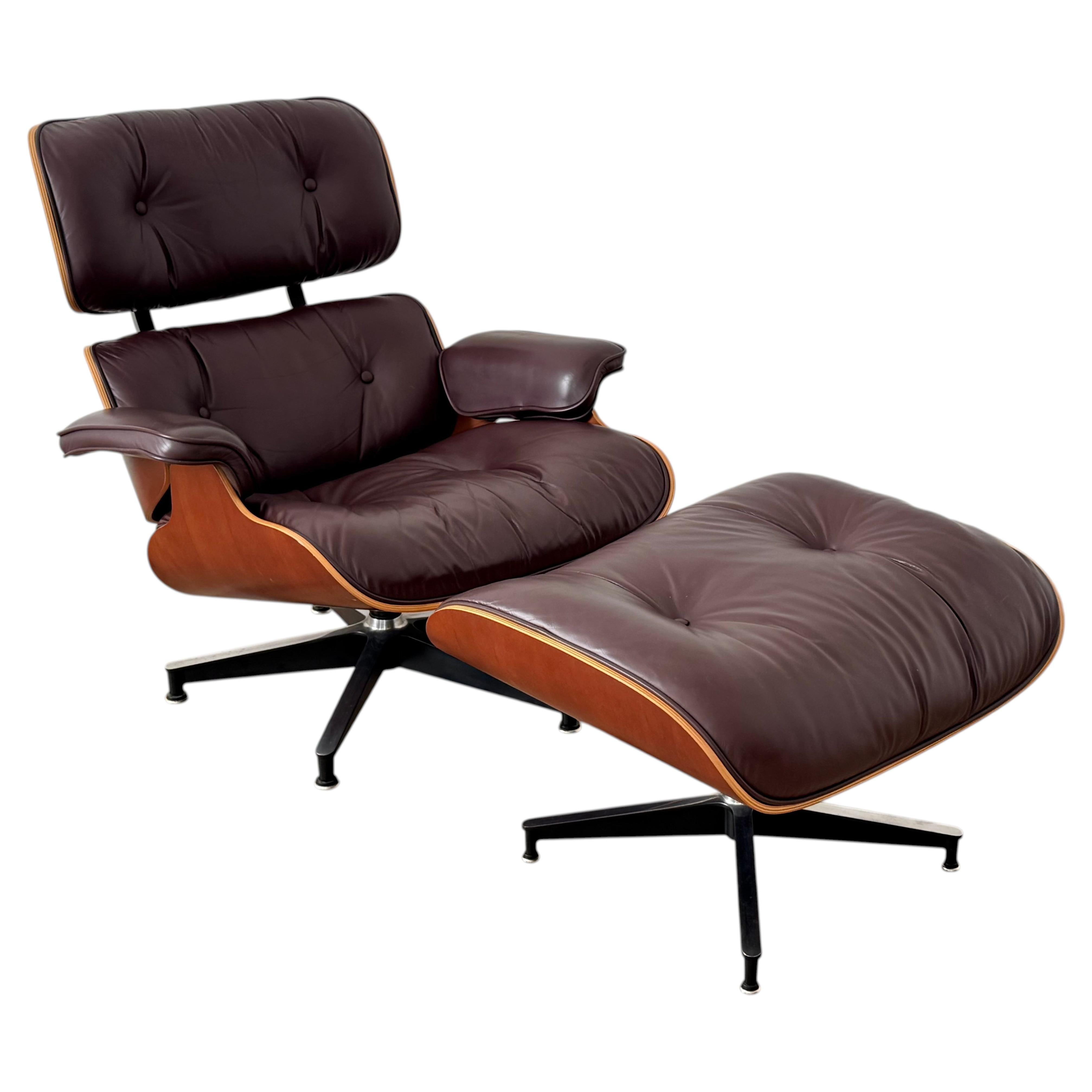 2003 Herman Miller Eames Cherry & Tobacco Leather Lounge Chair and Ottoman