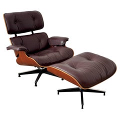 2003 Herman Miller Eames Cherry & Tobacco Leather Lounge Chair and Ottoman