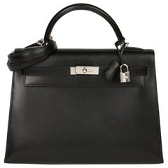 2003 Hermes Black Box Calf Leather Kelly 32cm Sellier 