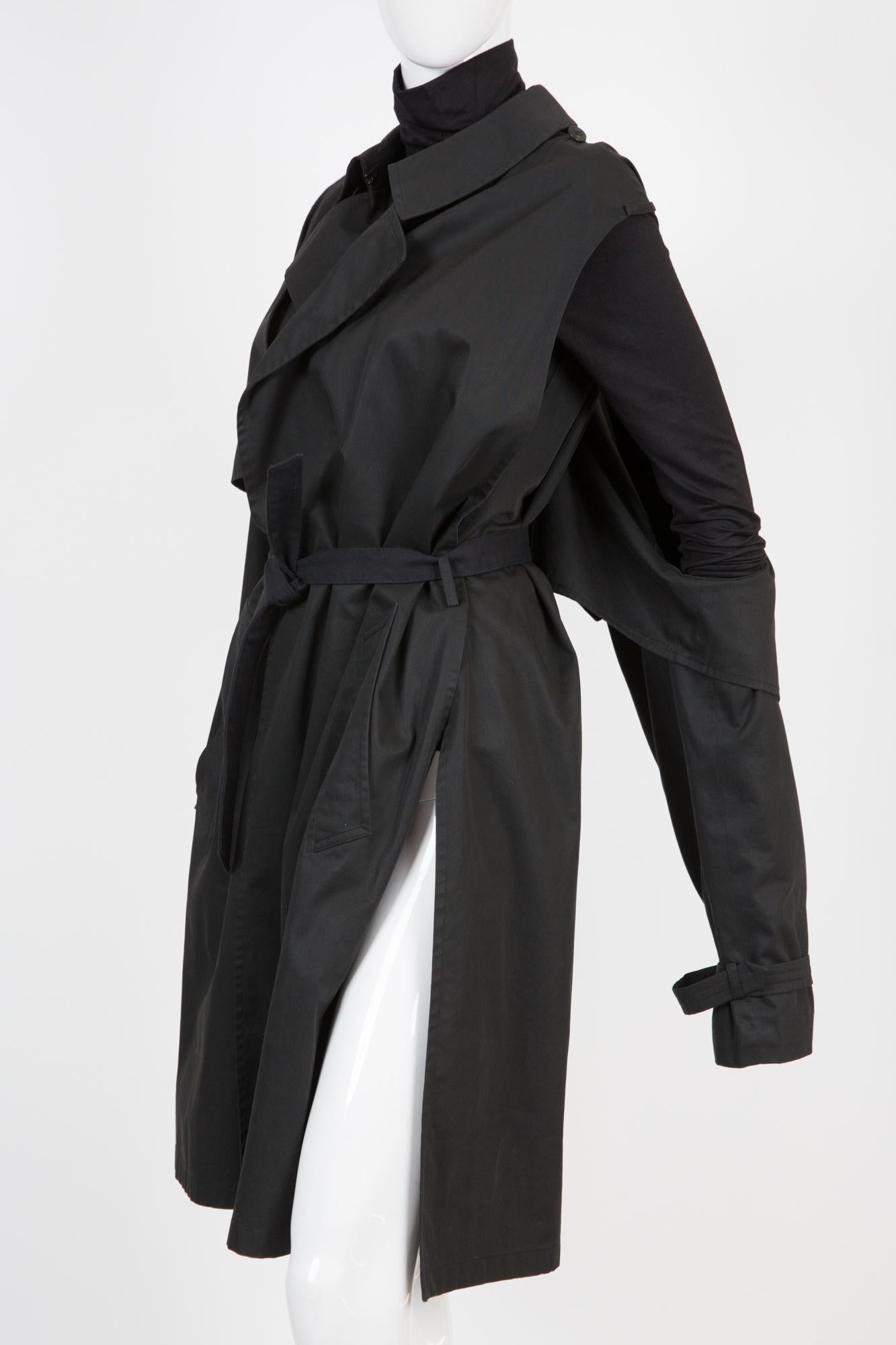 2003, Hermes by Margiela Black Trench Coat In Good Condition For Sale In Paris, FR